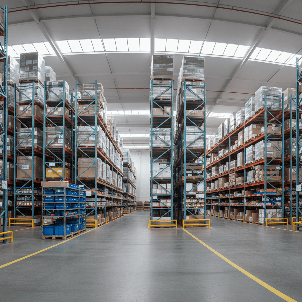 Spacious warehouse interior showing scalable storage capacity