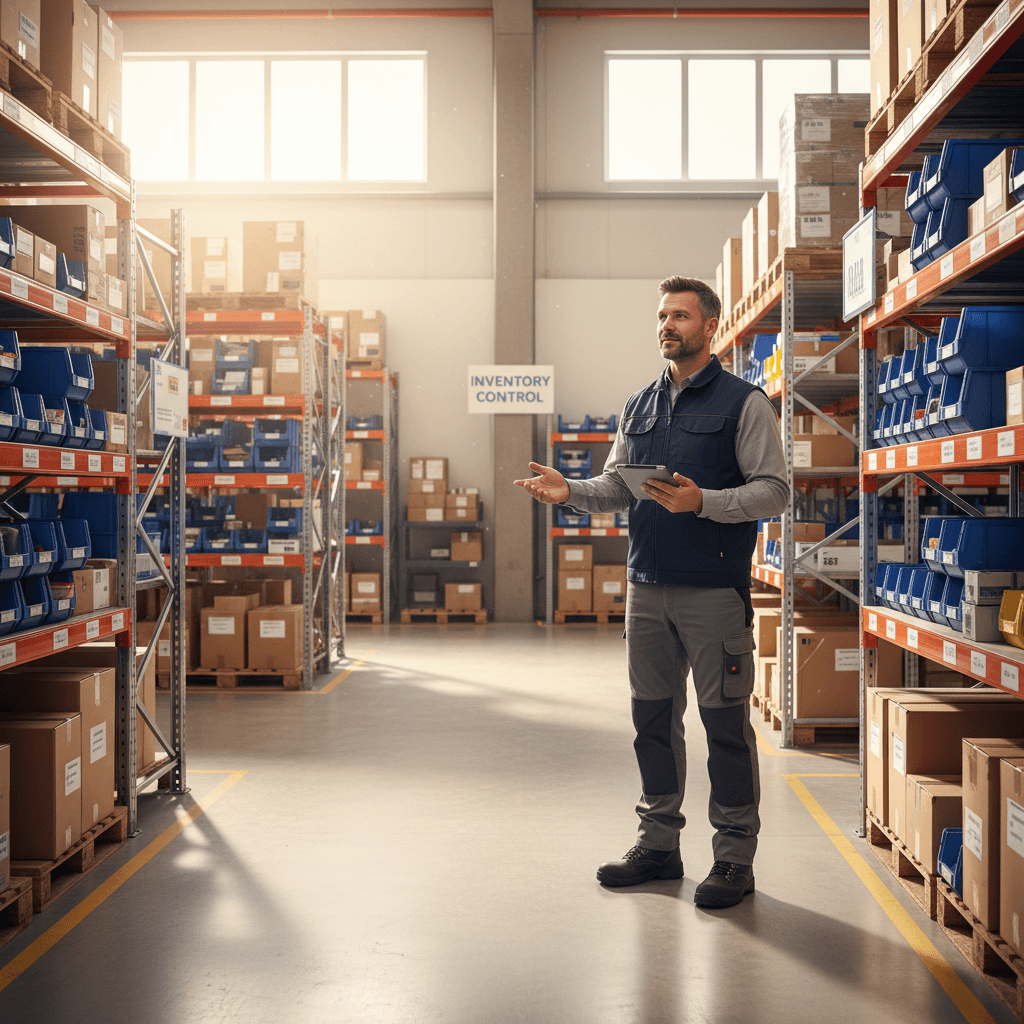 Warehouse professional overseeing organized storage facility